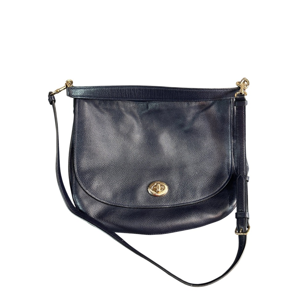 Coach Edie Shoulder Bag Navy Blue Pebbled Leather Turnlock Crossbody F36373